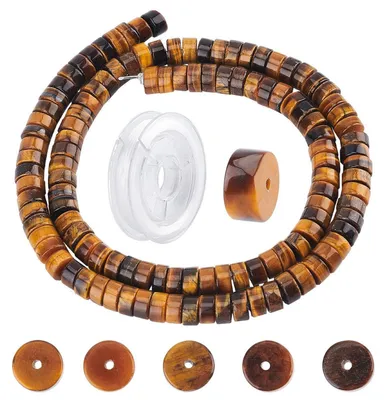 Zdjęcie produktu dla Zestaw koralików "tygrysie oko" z elastyczną nitką do tworzenia biżuterii, 6 mm, kolor żółty
