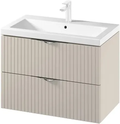 Produktbild von VBChome Waschtisch mit Unterschrank 80 cm Kaschmir Fronten mit Rillenstruktur Hängendes Badmöbel Set mit 2 Soft-Close Schubladen Keramik Waschbecken