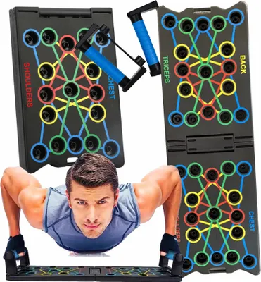 Produktbild von Push-Up Liegestütz-Brett; Faltbares Multifunktions Fitness-Board für Ganzkörper-Training & Effektive Liegestützen; Liegestütz-Griffe - multifunktionale 16in1