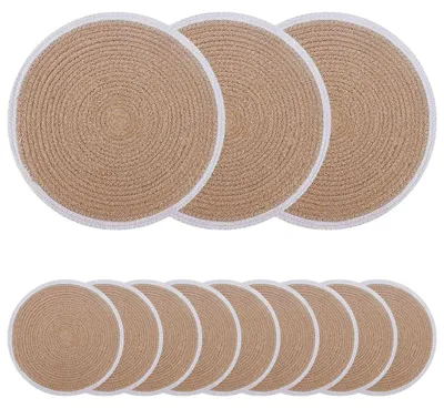 Produktbild von vidaXL Jute Platzsets 12 pcs Natürlich und Weiß Ø 30 cm