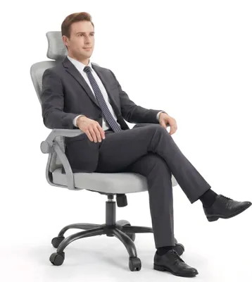Obrázek produktu pro Kancelářská židle LZQ s opěradlem z prodyšné síťoviny, sklopnými podloketníky, ergonomická židle pro domácí kancelář, nosnost do 120 kg, šedá barva