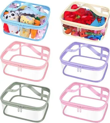 Obrázek produktu pro Solidchoice - Průhledné PVC úložné sáčky na hračky s rukojeťmi - sada 6 kusů