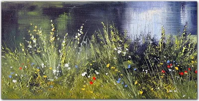 Produktbild von Coloray Bild aus Leinwand 100x50 Leinwand Dekoration - Fluss Gras Blumen