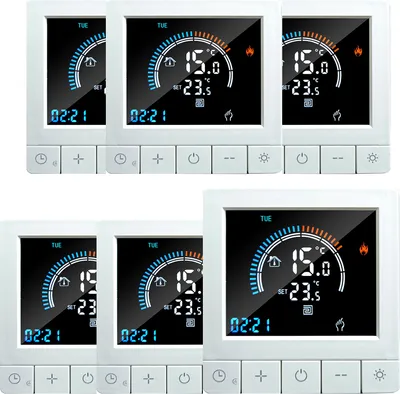 Zdjęcie produktu dla 6X Programowalny termostat cyfrowy z blokadą przed dziećmi, termostat pokojowy LCD z czujnikiem NTC, ogrzewanie wodne 3A, ciepła podłoga, podtynkowe ogrzewanie podłogowe, termostat ścienny, termometr wewnętrzny, biały