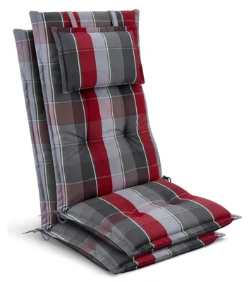 Produktbild von Beautissu 2x Premium Hochlehnerauflage 120x50x7cm, Grau-Rot-Hellblau-Kariert