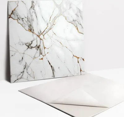 Obrázok produktu pre Samolepiace vinyleové dlaždice - Nálepky na Stenu - Podlahu - Sada 9 Kusov - 30x30 cm - Módní mramor a zlato