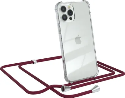 Produktbild von EAZY CASE Handykette kompatibel mit Apple iPhone 12 / 12 Pro, Handyhülle mit Umhängeband, Handykordel, Schutzhülle Clear, Band in Rot