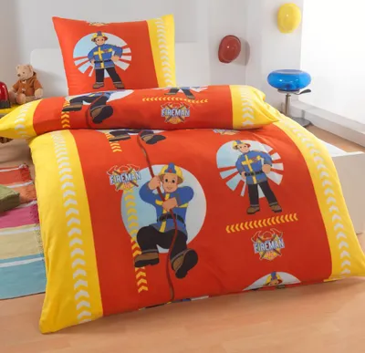 Produktbild von 2 teilige Kinder Warme Kuschel Fleece Bettwäsche 135x200 + Kissenhülle 80x80 Einhorn Feuerwehrmann Pferd Pinguin, Designe:Feuerwehrmann