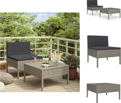 Produktbild von vidaXL 2-tlg. Garten-Lounge-Set mit Auflagen Poly Rattan Grau -  Gartenmöbel-Sets
