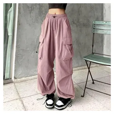 Produktbild von Cargohose Damen Baggy Weite Bein Hose Hip Hop Y2K Streetwear Freizeithose Jogginghose mit Gummizug Oversized Vintage 90er Track Pants Fallschirmhosen Outdoorhose