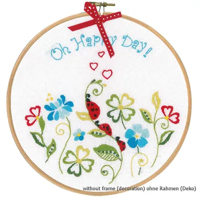 Immagine prodotto di Confezione da ricamo Vervaco con telaio da ricamo "Oh happy day", immagine da ricamo pre-disegnata