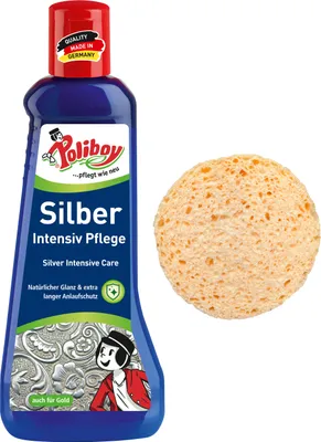 Produktbild von Poliboy Silber Intensiv Pflege - 200ml - mit Quellschwamm - für echtes Silber und versilberte Gegenstände