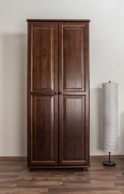 Produktbild von Garderobenschrank aus massivem Kiefernholz, Nussfarben, 2-türig, 190x80x60 cm (HxBxT)
