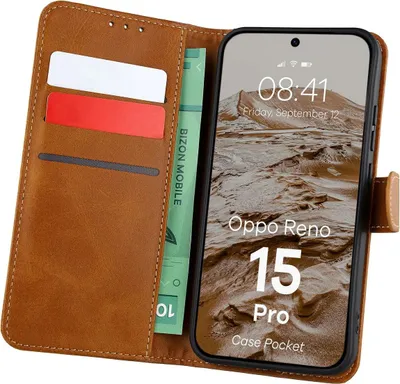 Produktbild von Handyhülle mit Klappe für Oppo Reno 15 Pro, Bizon Case Pocket, Braun