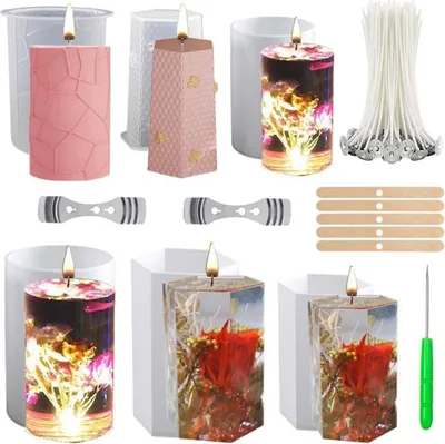Produktbild von NICAVKIT 6Pcs Silikon Kerzenform Set für DIY Kerzen-Gießen, 3D Rund Zylinder Stumpenkerzen, inkl. Dochthalter
