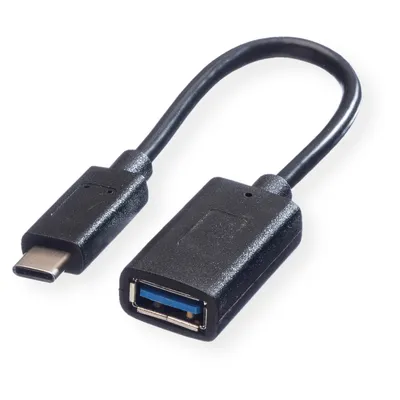 Produktbild von VALUE USB 3.2 Gen 1 Kabel, USB Typ C - A, ST/BU, OTG, schwarz, 0,15 m