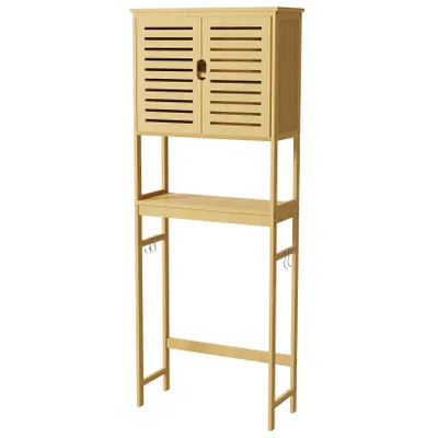 Immagine prodotto di Mobile Sopra Lavatrice Bagno Bambù 63x26x174 cm, Scaffale Salvaspazio con Ripiani Regolabili, Mobile Portaoggetti