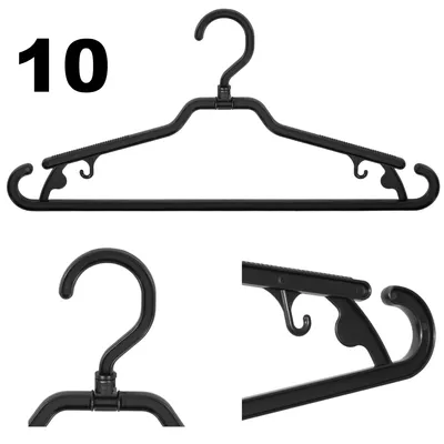 Produktbild von 10 Set Kleiderbügel Kunststoff schwarz Haken Universell B 42 cm Steg drehbar