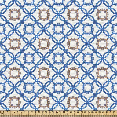 Produktbild von ABAKUHAUS Quatrefoil Gewebe als Meterware, Ancient Delfter Blau inspirierte Muster komplizierte alte holländische Fliesenmotive, 10 M (148 x 1000 cm), Blassbraun Blau Weiß