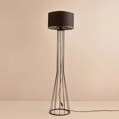 Produktbild von Opviq, Hochwertige Stehlampe, Schwarz, 144 cm hoch | 100% Stoff, 100% Metallrahmen, Schirmdurchmesser: 38 cm | E27 Fassung, max. 40 W | Modernes, industrielles Design für jeden Raum.