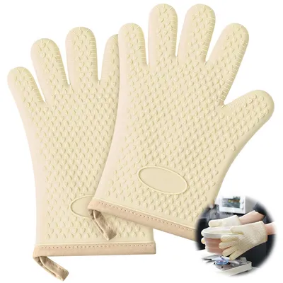 Produktbild von Backofenhandschuhe aus Silikon mit Baumwollfutter, bis 300 °C hitzebeständig, ideal für Backen, Kochen und Grillen