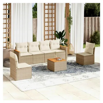 Produktbild von 7-teiliges Gartenmöbel-Set mit Kissen aus Polyrattan in Beige