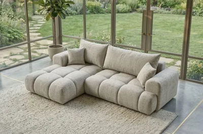 Produktbild von Sofa Vitton II B&B HOME Big-Sofa Vitton II, L-Form, Cord-Bezug, Beige, Schlaffunktion, Bettkasten, Skandinavisch (Mit Armlehne Links)