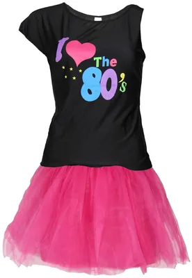 Produktbild von 80er Jahre Damen Kostüm - pinkes Tutu und schwarzes neon Shirt - Größe S-XXL - B