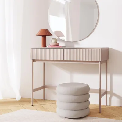 Image de BEAUTYSOFA | Coiffeuse SOFT Cachemire 100 cm, coiffeuse à 2 tiroirs avec façades rainurées, système d'ouverture par pression