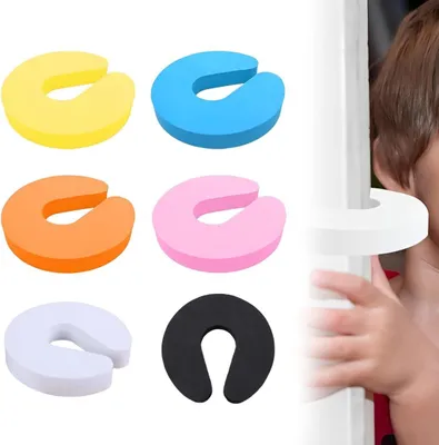 Imagen del producto de Topes para puertas de espuma, juego de 6 unidades, de varios colores, antideslizantes, para mayor seguridad infantil