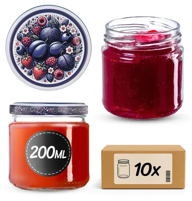 Produktbild von KADAX Einmachgläser 200ml 10 Stück 66mm + Deckel „Fruchtstrauß“