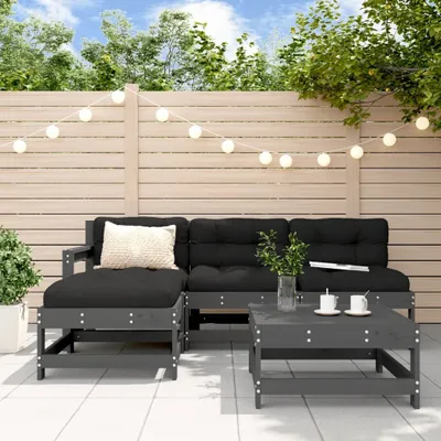 Produktbild von [Home] 5-tlg. Garten-Lounge-Set mit Kissen Grau Massivholz , Neue Mode 2024 im häuslichen Leben