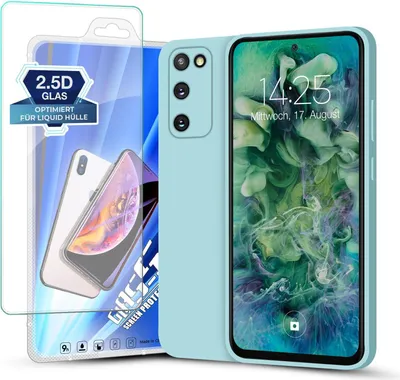 Produktbild von Hülle für Samsung Galaxy S20 FE mit 9H Displayglas Displayschutz Plus Case Cover Bumper Silikon Softgrip Schutzhülle Farbe: Hellblau