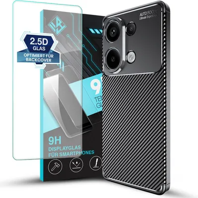 Produktbild von Handy Hülle für Xiaomi Redmi Note 13 Pro mit 9H Displayglas Displayschutz Plus Carbon Look Cover Case Schutzhülle Farbe: Schwarz