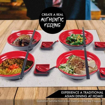 Image de Set à sushis avec plateaux et bols - Boîte à sushis - Set de service pour 4 personnes