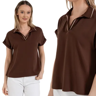 Produktbild von Damenbluse, Damen-T-Shirt, Poloshirt, 100 % Viskose, MORAJ L BRAUN