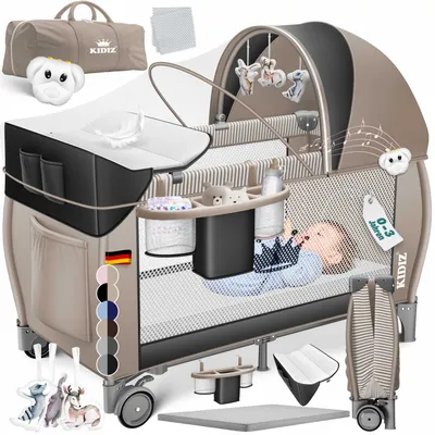Produktbild von KIDIZ® Babybett Reisebett Kinderreisebett Faltbar mit Matratze 120x60, Seiteneingang, Wickelauflage, Mosktionetz, Spielbogen & Tragetasche Baby Beistellbett Kinderbett ab Geburt bis 15 kg
