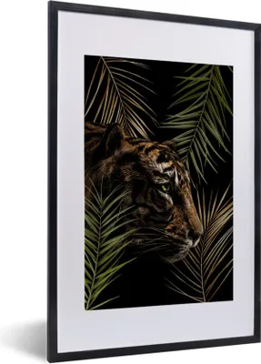Produktbild von MuchoWow® MuchoWow® Gerahmtes Poster Tiger - Pflanzen - Palme 40x60 cm - Poster mit zchwarzem Bilderrahmen - Poster in Rahmen