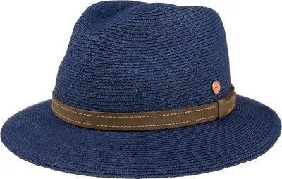 Mayser knautschbarer Stroh Traveller Mathis mit Lederband und UV Schutz 80 in blau
