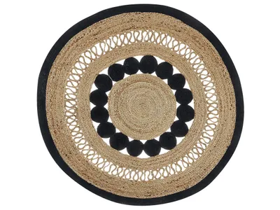 Zdjęcie produktu dla BELIANI Dywan mata beżowo-czarny okrągły 120 cm boho rustykalny juta naturalny ozdobny dekoracyjny salon sypialnia jadalnia