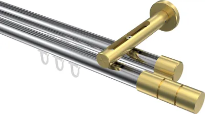 Produktbild von Interdeco Innenlaufstange / Gardinenstange mit Innenlauf Chrom / Messing-Optik, Typ Siteno Elanto (Rillenzylinder), 20 mm Ø 2-läufig, 420 cm