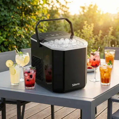Produktbild von Silonn Eiswürfelmaschine SLIM21 mit Griff-Eiswürfelkorb – Tragbar