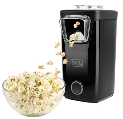 Produktbild von BLACK+DECKER BXPC1100E – Popcornmaschine 1100 W, Ohne Öl, Fertig in 3 Min, Heißluft-Technologie, Große Kapazität, Transparenter Deckel, Rutschfester