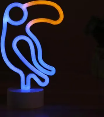 Image de Lampe LED NEON, lampe décorative sur pied, oiseau bleu orange, env. 23,5 x 13,5 x 8,5 cm