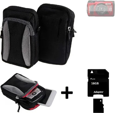 Produktbild von Kompatibel mit Olympus OM System Tough TG-7 Gürtel Tasche Holster Umhänge Tasche Fototasche Schutz Hülle schwarz-grau + Extrafach K-S-Trade