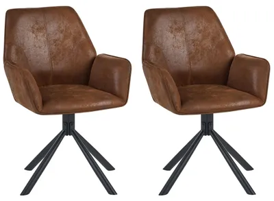 Produktbild von BELIANI Esszimmerstuhl 2er Set Braun Kunstwildleder Gepolstert Lederoptik Drehbar mit Armlehnen Modernes Design Drehstuhl Stuhl für Esszimmer Küche