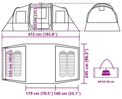 Produktbild von vidaXL Tunnelzelt 4 Personen Grau und Orange Wasserdicht