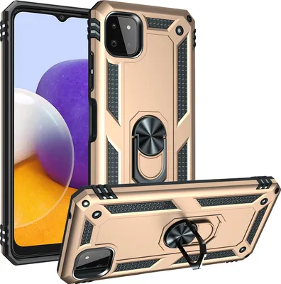 Produktbild von Galaxy A22 5G Hülle, Dual Layer Militäre Fallschutz Schutzhülle mit Ringhalterung Ständer für Samsung Galaxy A22 5G Gold