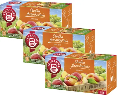 Produktbild von Teekanne Pfirsich Tee 3x 20 Teebeutel - Süße Früchtetee Mischung mit Stevia
