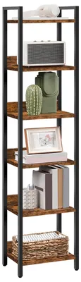 Bücherregal mit 6 Ablagen, 24x33x157,5 cm, Metallrahmen, braun/schwarz
